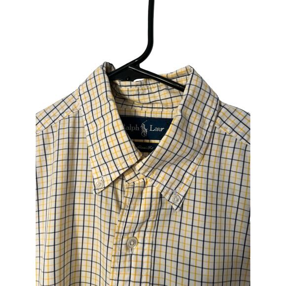 Ralph Lauren Mens Long Sleeve Shirt Size 15.5 Yellow Blue Plaid Blue Label Colla - Picture 4 of 10